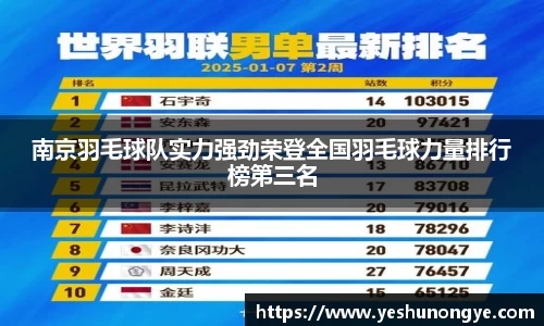 南京羽毛球队实力强劲荣登全国羽毛球力量排行榜第三名
